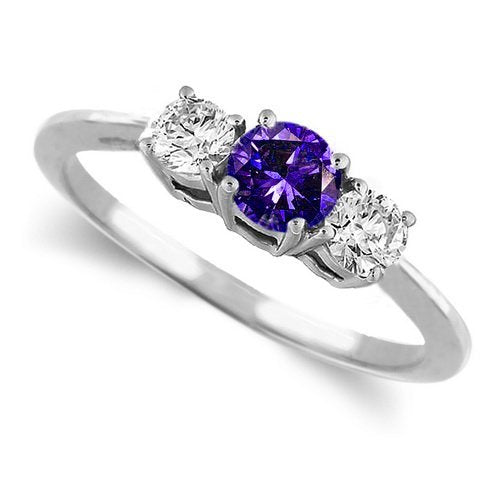 White Gold Round 3 Stone Tanzanite & Diamond Ring