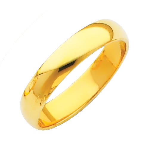 Yellow Gold 4mm Plain Wedding Band Ring for Men & Women