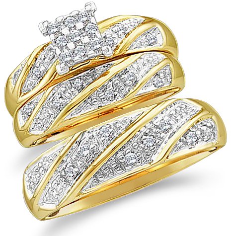 10k Yellow and White 2 Two Tone Gold Mens and Ladies Wedding Set
