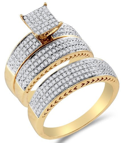 10K Two Tone Gold Diamond Couple Trio Ring