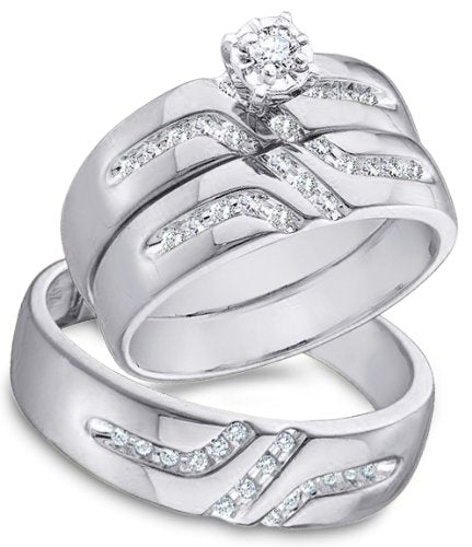 14k White and Yellow 2 Two Tone Gold Mens and Ladies Wedding Set