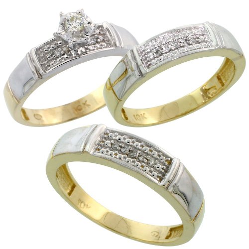 10k Gold 3-Piece Trio His (5mm) & Hers (4.5mm) Diamond Wedding Band Set
