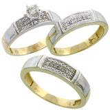 10k Gold 3-Piece Trio His (5mm) & Hers (4.5mm) Diamond Wedding Band Set