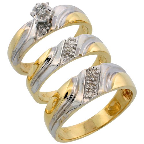 14k Gold 3-Piece Trio His (7mm) & Hers (5mm) Diamond Wedding Band
