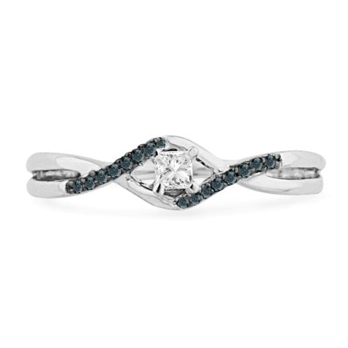 10KT White Gold Blue And White Diamond Engagement Ring
