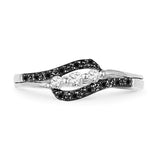 10KT White Gold Round Diamond Black And White Three Stone Bypass Engagement Ring