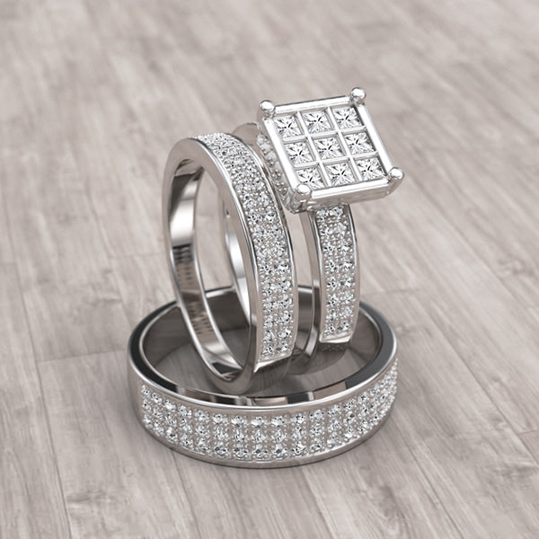 Princess Cut Diamond His and Hers Trio - 14GG01