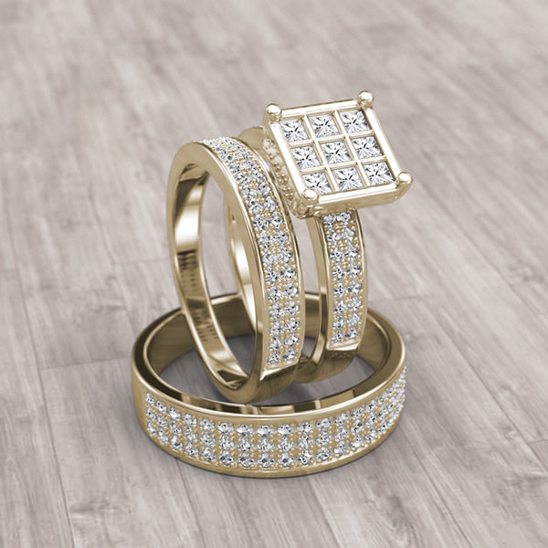 Princess Cut Diamond His and Hers Trio - 14GG01