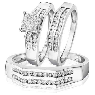 Princess Cut Diamond Trio Matching Wedding Ring Set - 14GG02