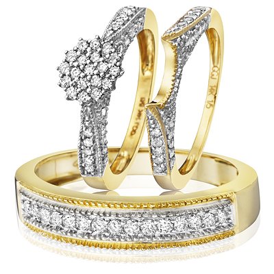 Round Cut Diamond Three Ring Matching Wedding Ring Set - 14GG03