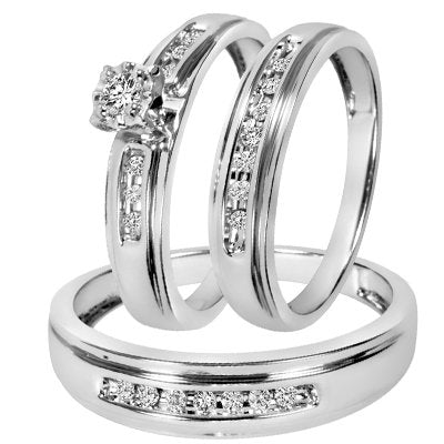 Round Cut Diamond Trio Matching Wedding Ring Set - 14GG05