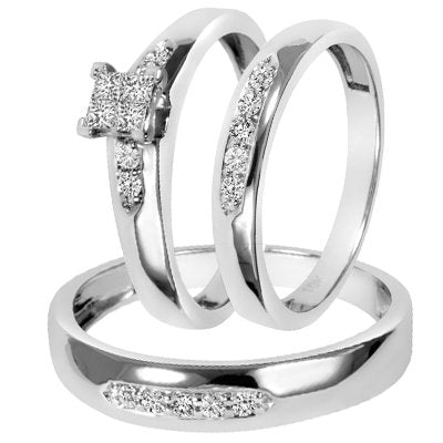 Diamond Trio Matching Wedding Ring Set - 14GG06