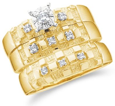 10K Yellow Gold Diamond Mens and Ladies Wedding Set - 15GG09
