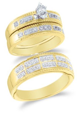 Two Tone Gold Diamond Mens and Ladies Wedding Set - 15GG14