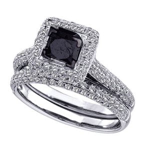 Black & White Diamond 14k White Gold Bridal Set - 15GG17