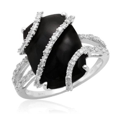 White Gold Onyx Center with Diamond Wrap Ring - 16GG09