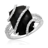 White Gold Onyx Center with Diamond Wrap Ring - 16GG09