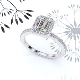 Halo Emerald Cut Gold Engagement Ring - 16GG18