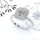 Double Halo Emerald Cut Gold Engagement Ring - 16GG19