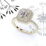 Double Halo Emerald Cut Gold Engagement Ring - 16GG19