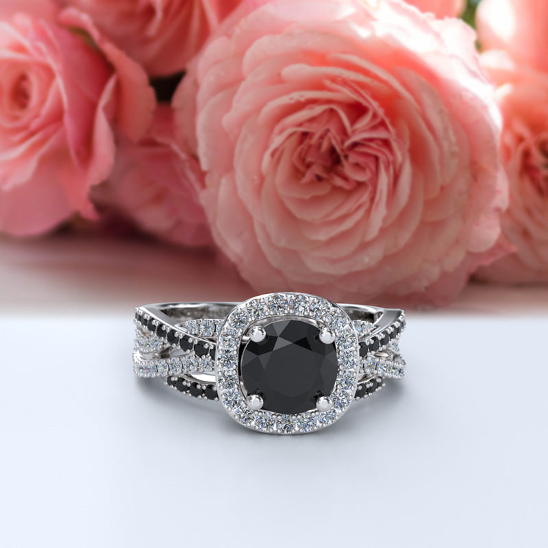 Black Onyx with Diamond Gold Engagement Ring - 16GG60