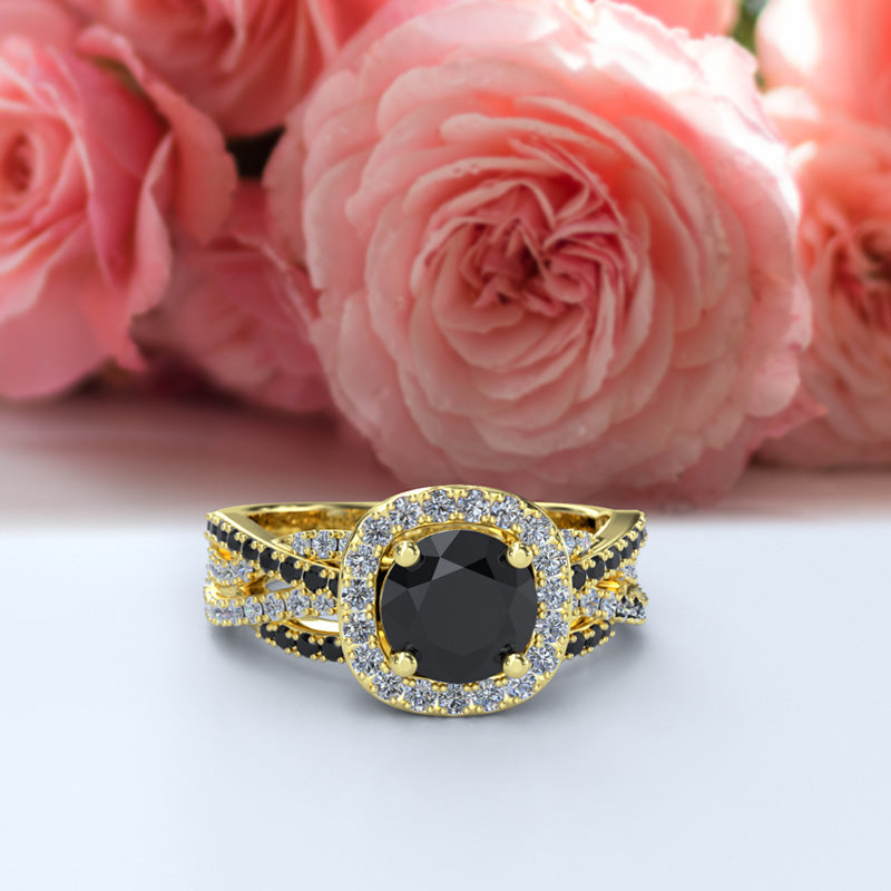Black Onyx with Diamond Gold Engagement Ring - 16GG60