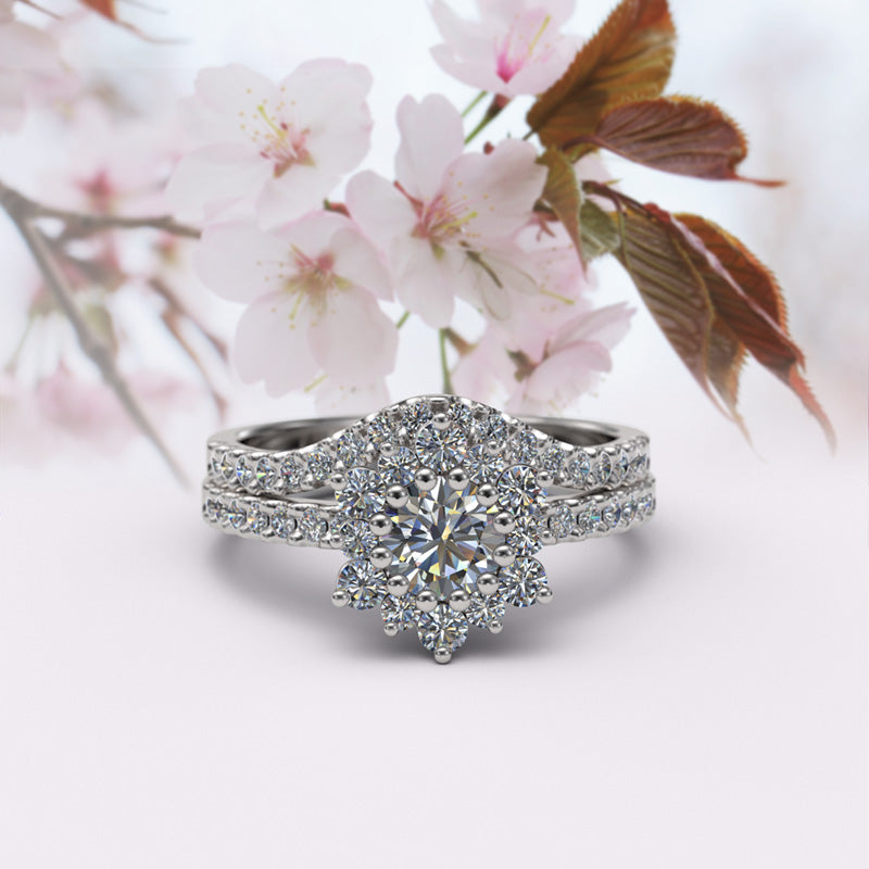 Single Halo Snowflake Gold Bridal Set - 16GG72
