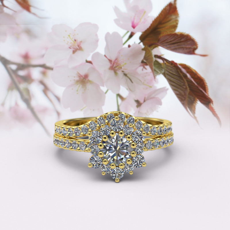 Single Halo Snowflake Gold Bridal Set - 16GG72