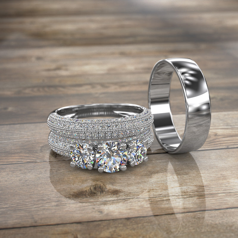 Three Stone Gold Complete Wedding Set - 16GG85