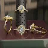 0.98ct Pear Diamond Double Halo Gold Engagement Ring - 16GG90