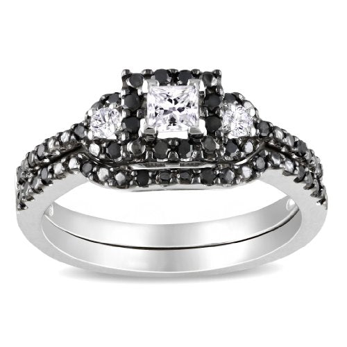 10k White Gold Black and White Diamond Bridal Set  - 17GG49