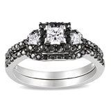 10k White Gold Black and White Diamond Bridal Set  - 17GG49