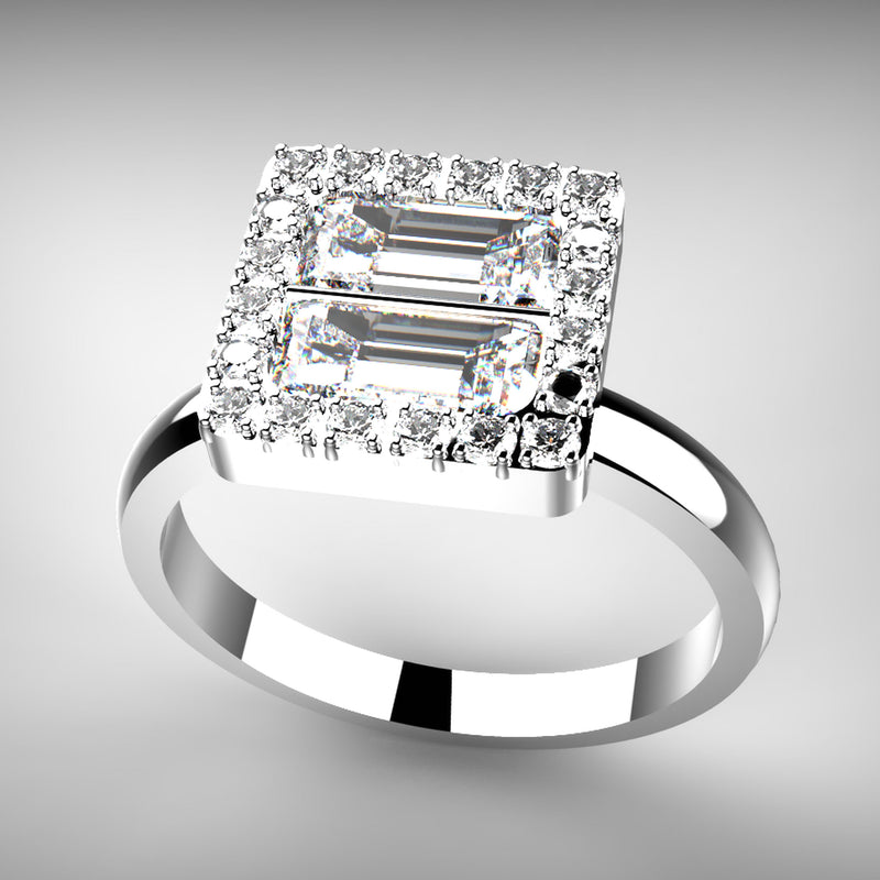 10k White Gold Baguette Shaped Diamond Bridal Ring - 17GG01