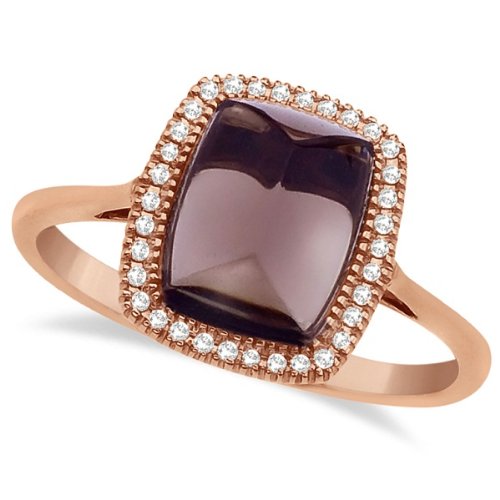 Octagon Shaped Cabochon Smoky Topaz and Diamond G-H/SI Cocktail Ring - 17GG04