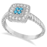 Blue and White Diamond Square Cocktail Ring 14k - 17GG05