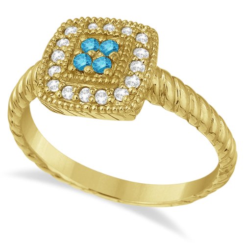 Blue and White Diamond Square Cocktail Ring 14k - 17GG05