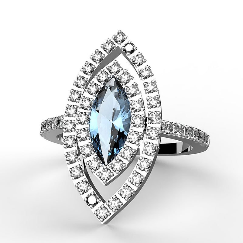 0.32ct Diamond and 0.78ct Blue Topaz 14k White Gold Ring - 17GG06