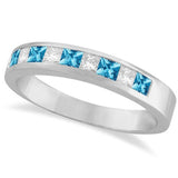 Princess Channel-Set Diamond and Blue Topaz Ring Band  - 17GG07