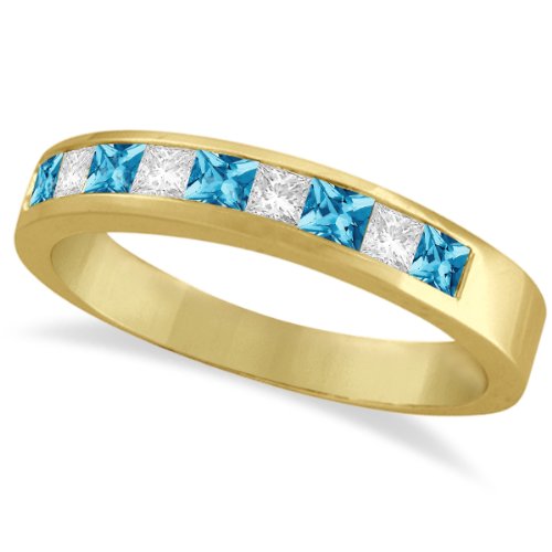 Princess Channel-Set Diamond and Blue Topaz Ring Band  - 17GG07