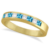 Princess Channel-Set Diamond and Blue Topaz Ring Band  - 17GG07