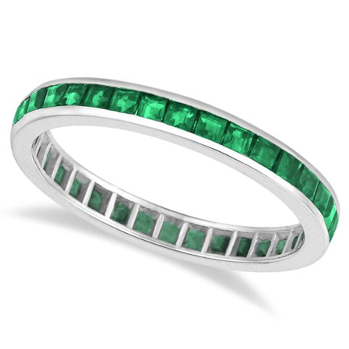 Princess-Cut Emerald Eternity Ring Band 14k White Gold - 17GG08