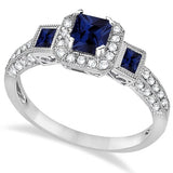 Blue Sapphire and Diamond Engagement Ring 14k White Gold  - 17GG10