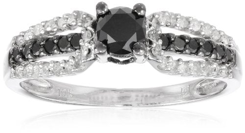 10k White Gold Black and White Diamond Engagement Ring - 17GG39