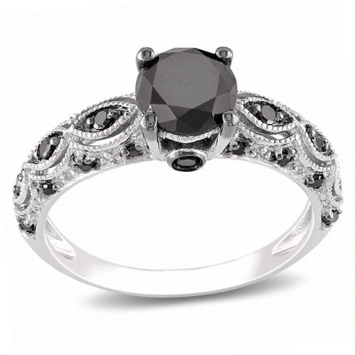10k White Gold 1 1/4 CT TDW Black Diamond Ring - 17GG47