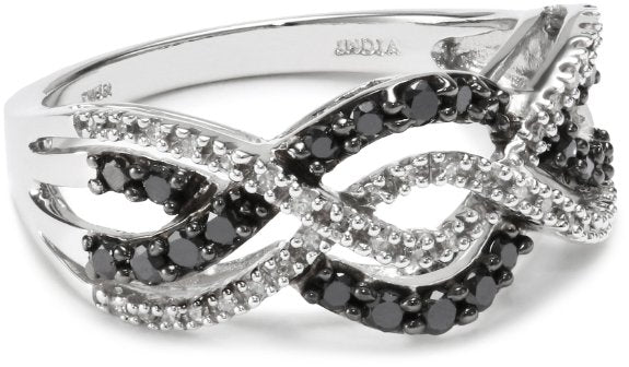10k White Gold Black and White Diamond Waves Ring - 17GG48