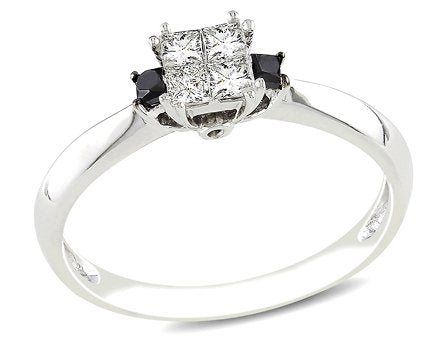 14K White Gold, Black and White Diamond Ring - 17GG52