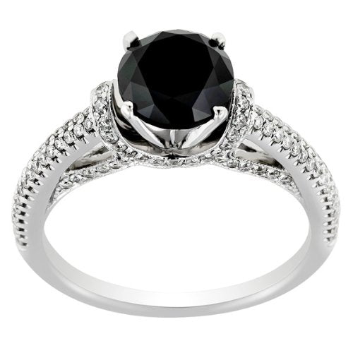 2.75 TCW 18k White Black Gold Round Cu Black Diamond Engagement Ring - 17GG53