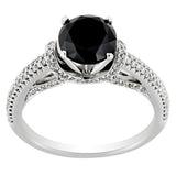 2.75 TCW 18k White Black Gold Round Cu Black Diamond Engagement Ring - 17GG53