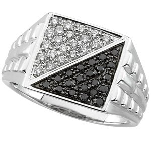 Men's Black Diamond and White Diamond Ring - 17GG57