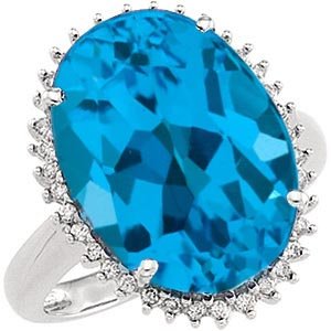 14k White Gold Swiss Blue Topaz and Diamond Ring - 17GG60